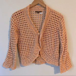 **SOLD** Linda Matthews women’s crochet knit cropped bell sleeve cardigan- small